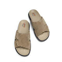 Men's Genuine Leather Slippers - Model M-078 | Suede Brown