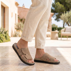 Men's Genuine Leather Slippers - Model M-078 | Suede Brown
