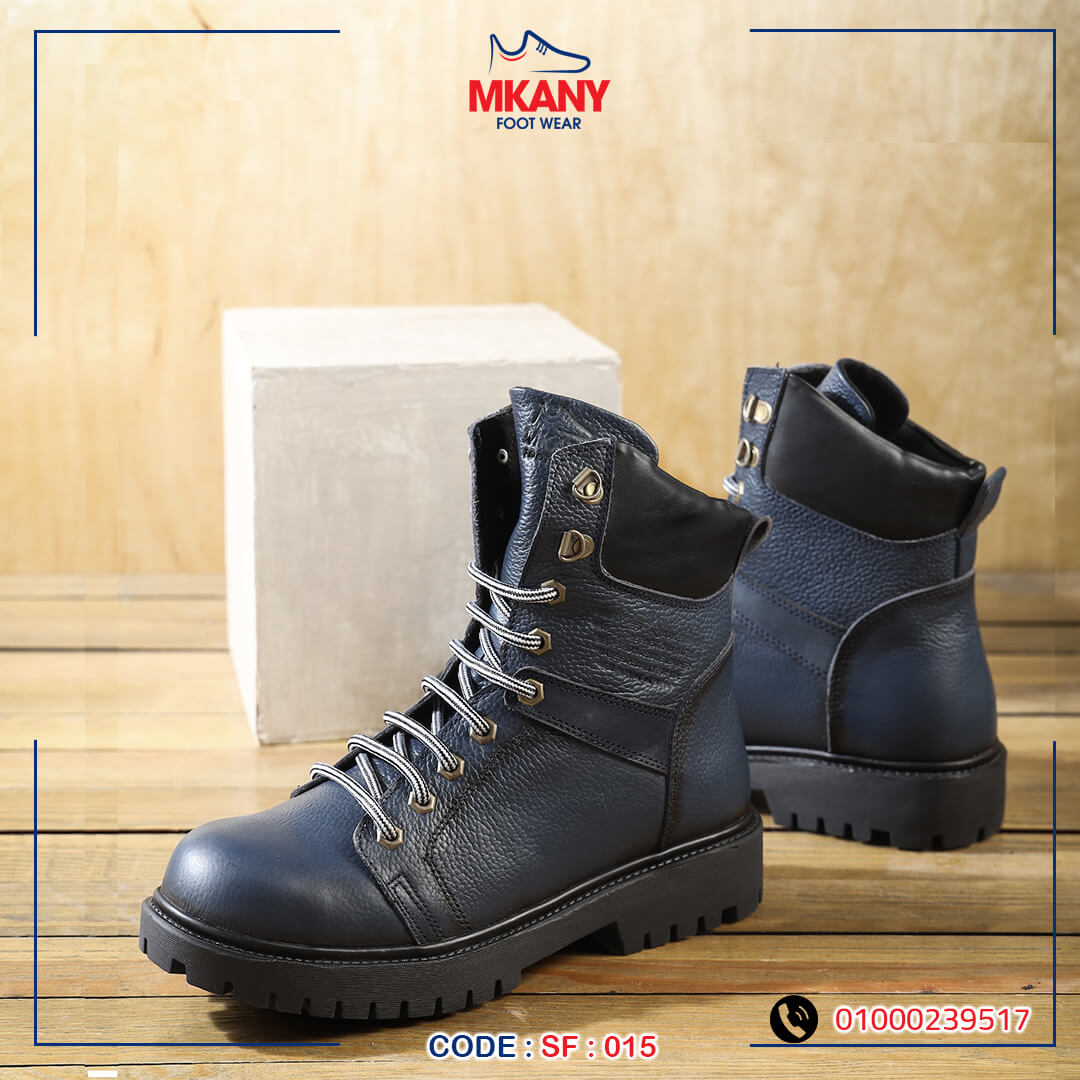 سيفتي ( الابطال ) كحلي  جلد طبيعي ومقدمة حديد SF-15