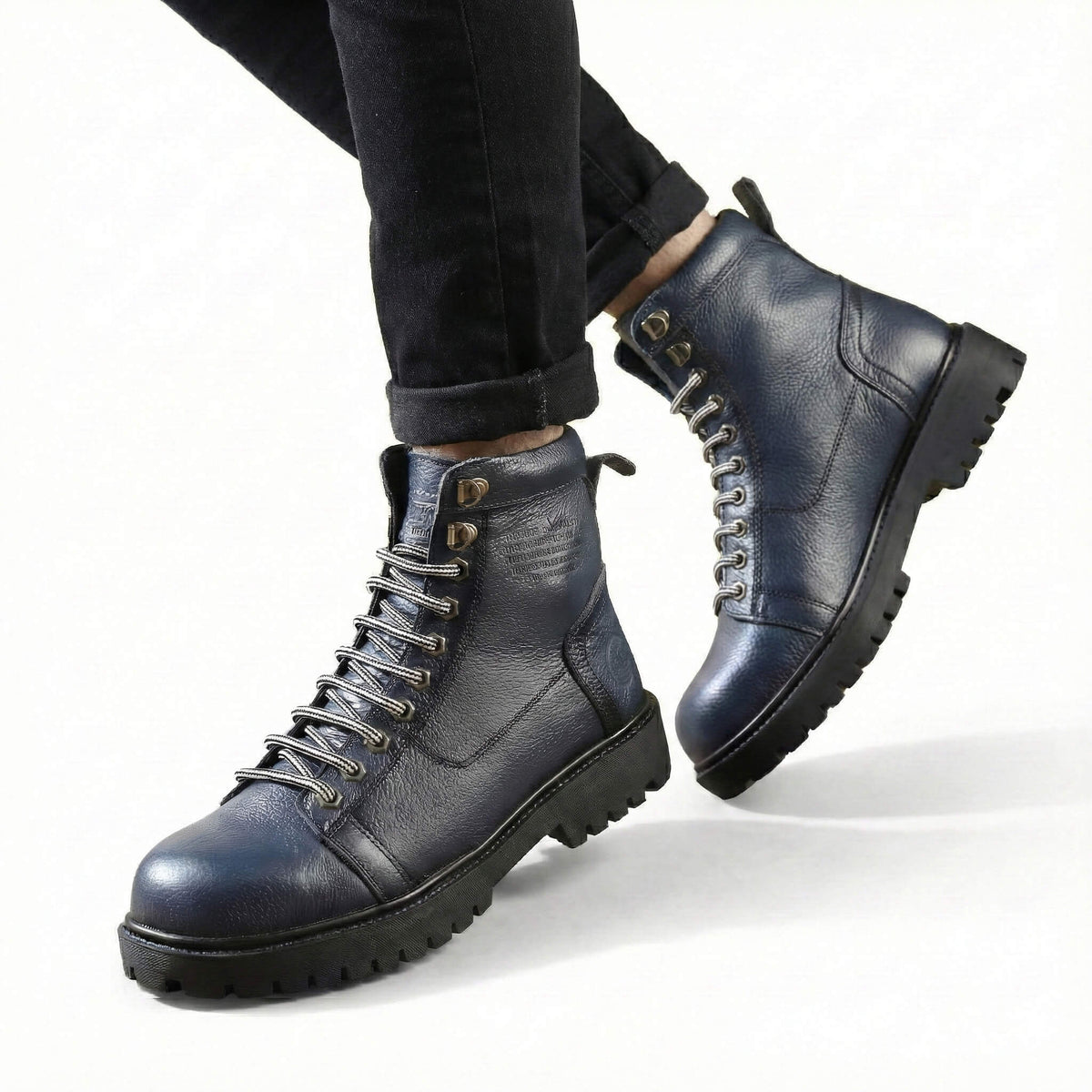 سيفتي ( القائد )  بدون سوسته كحلي جلد طبيعي ومقدمة حديد SF-01