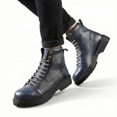 سيفتي ( القائد )  بدون سوسته كحلي جلد طبيعي ومقدمة حديد SF-01