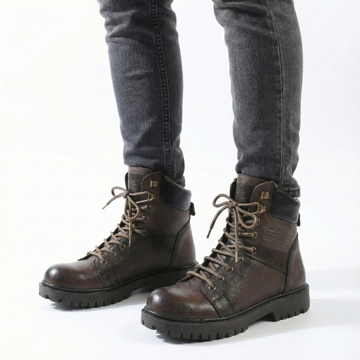 سيفتي ( الابطال ) بني   جلد طبيعي ومقدمة حديد SF-15