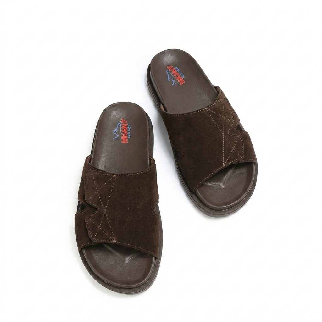 Men's Genuine Leather Slippers - Model M-078 | Suede Brown